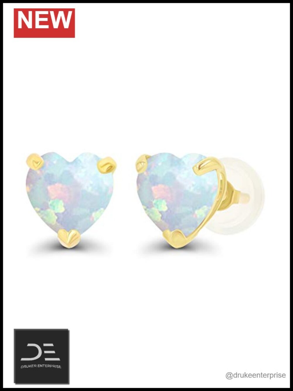 14K Yellow Gold Heart Created Opal Stud Earrings, Hypoallergenic